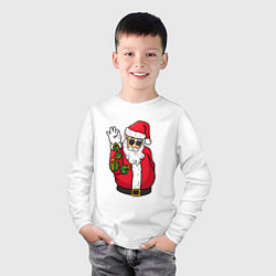 Лонгслив хлопковый детский Дед мороз сыплет подарками, цвет: белый — фото 2