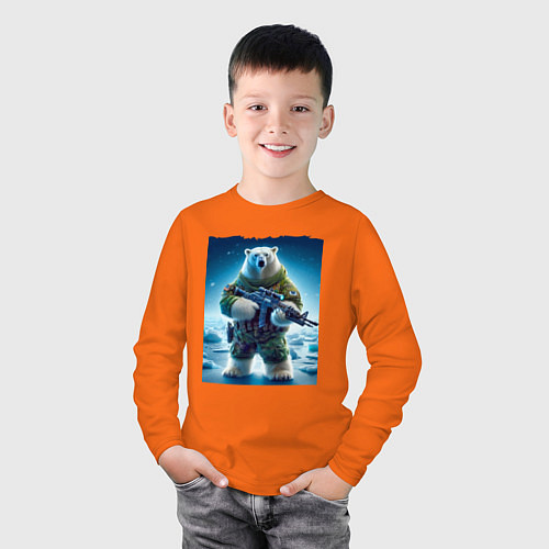 Детский лонгслив Polar bear - special forces / Оранжевый – фото 3