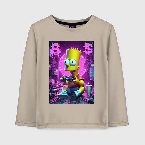 Детский лонгслив Bart Simpson - cool gamer / Миндальный – фото 1