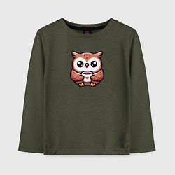 Лонгслив хлопковый детский Совушка с кофе, цвет: меланж-хаки