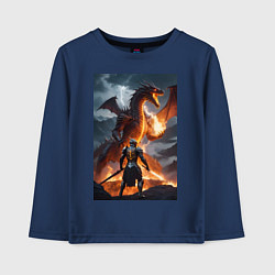 Лонгслив хлопковый детский Сражение с драконом, цвет: тёмно-синий