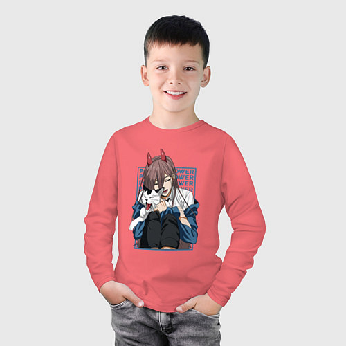 Детский лонгслив Человек-бензопила Пауэр и кошка / Коралловый – фото 3