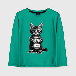 Лонгслив хлопковый детский Котенок преступник разбил новогодний шарик, цвет: зеленый