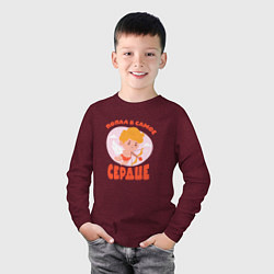 Лонгслив хлопковый детский Купидон стреляет из лука в самое сердце, цвет: меланж-бордовый — фото 2
