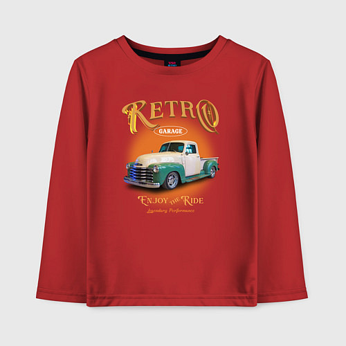 Детский лонгслив Ретро гараж и автомобиль Chevrolet Thriftmaster / Красный – фото 1