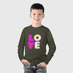 Лонгслив хлопковый детский Love - розовый пряник, цвет: меланж-хаки — фото 2