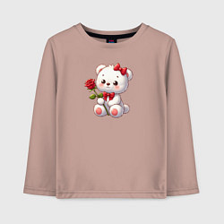 Лонгслив хлопковый детский Белый мишка с красной розой, цвет: пыльно-розовый