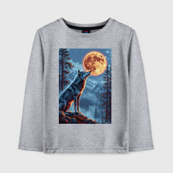 Лонгслив хлопковый детский Волк и луна, цвет: меланж