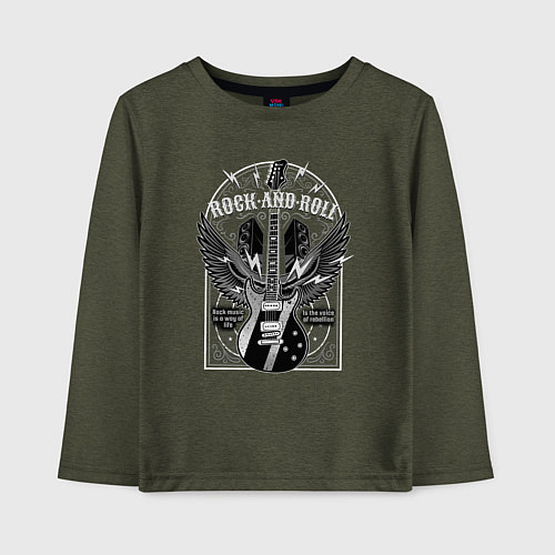 Детский лонгслив Электрогитара с крыльями и колонками : Рок-н-ролл / Меланж-хаки – фото 1