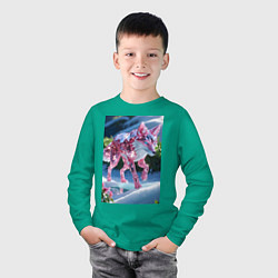 Лонгслив хлопковый детский Кристальный волк на снегу, цвет: зеленый — фото 2