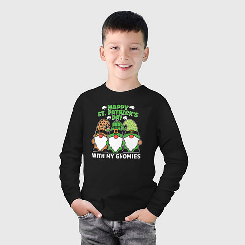 Детский лонгслив Happy St Patricks day - dwarves / Черный – фото 3