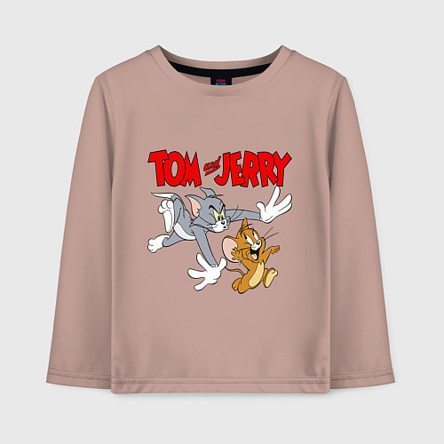 Детский лонгслив Том и Джерри - погоня / Пыльно-розовый – фото 1