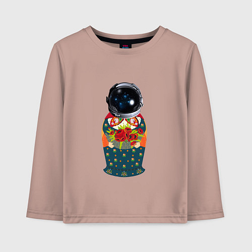 Детский лонгслив Матрёшка космонавт / Пыльно-розовый – фото 1
