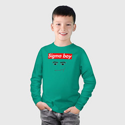 Лонгслив хлопковый детский Sigma boy roblox face - gaming meme collab, цвет: зеленый — фото 2