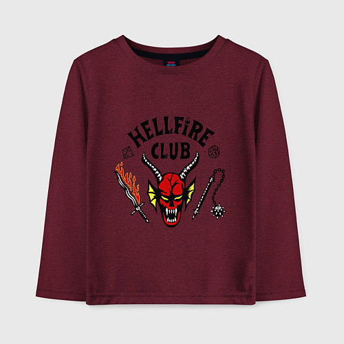 Детский лонгслив Stranger things - hellfire club / Меланж-бордовый – фото 1