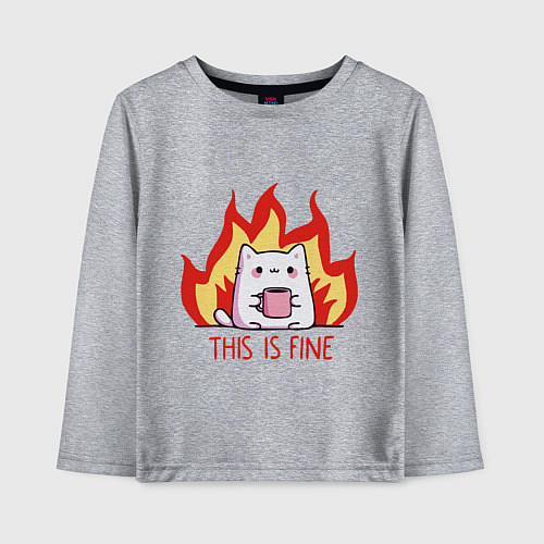 Детский лонгслив Cat - this is fine / Меланж – фото 1