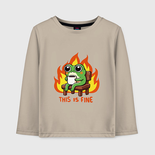 Детский лонгслив Frog - this is fine / Миндальный – фото 1