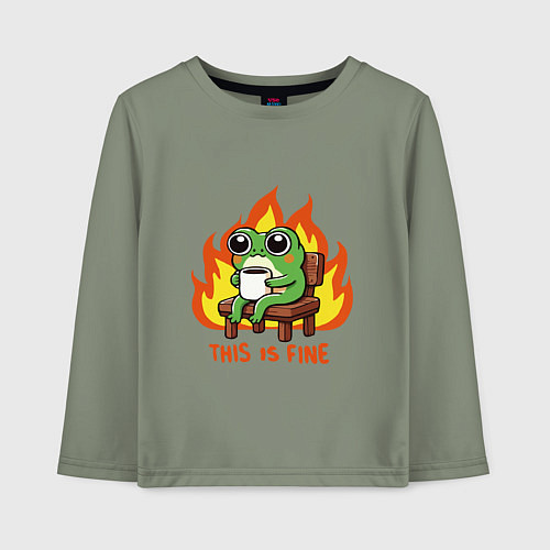 Детский лонгслив Frog - this is fine / Авокадо – фото 1