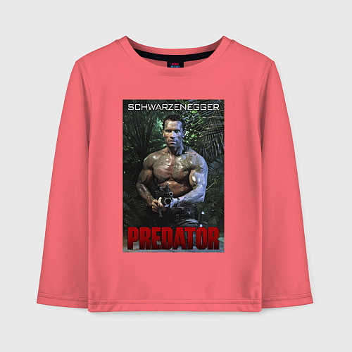 Детский лонгслив Арнольд Шварценеггер - хищник / Коралловый – фото 1