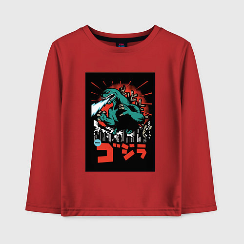 Детский лонгслив Годзилла поп-арт / Красный – фото 1