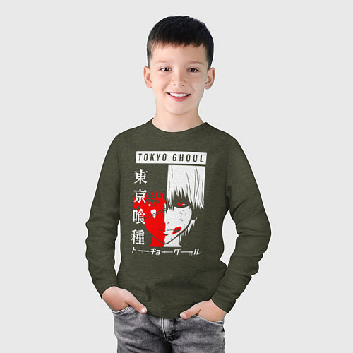 Детский лонгслив Токийский Гуль 1000-7 / Меланж-хаки – фото 3