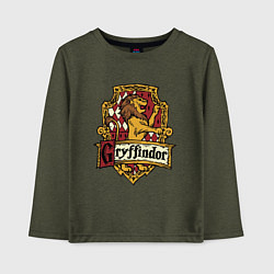 Лонгслив хлопковый детский Hogwarts - gryffindor logo, цвет: меланж-хаки