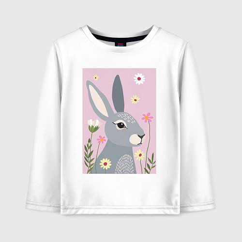 Детский лонгслив Серый заяц / Белый – фото 1