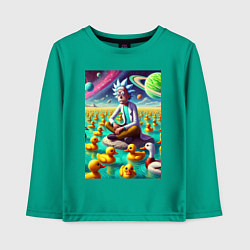 Лонгслив хлопковый детский Рик Санчес медитирует на утиной планете - нейроарт, цвет: зеленый