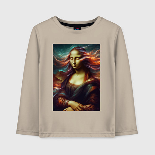 Детский лонгслив Мона Лиза закрыла глаза / Миндальный – фото 1