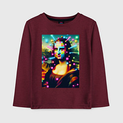 Лонгслив хлопковый детский Мона Лиза и неоновые кубики - стилизация, цвет: меланж-бордовый