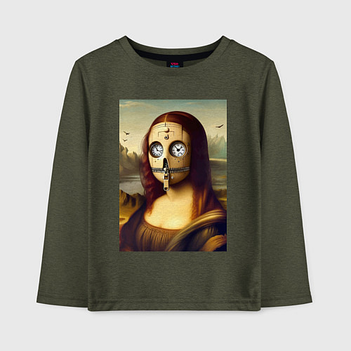 Детский лонгслив Mona Lisa in a mask - steampunk / Меланж-хаки – фото 1