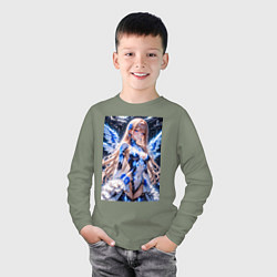 Лонгслив хлопковый детский Девушка с кибернетическими крыльями, цвет: авокадо — фото 2