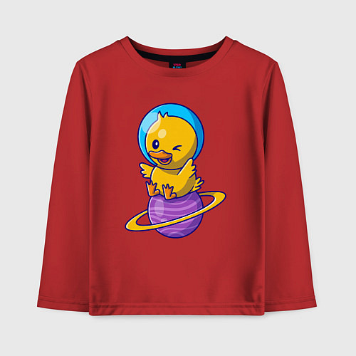 Детский лонгслив Утёнок на сатурне / Красный – фото 1
