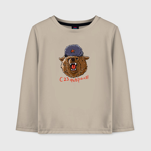 Детский лонгслив Суровой медведь / Миндальный – фото 1