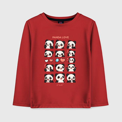 Детский лонгслив Панда и сердечки / Красный – фото 1