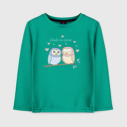 Лонгслив хлопковый детский Влюбленные совушки, цвет: зеленый
