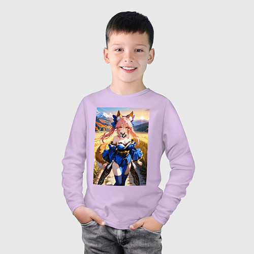 Детский лонгслив Лиса посреди живописного поля / Лаванда – фото 3