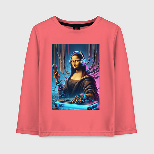 Детский лонгслив Mona Lisa cyberpunk - fantasy / Коралловый – фото 1