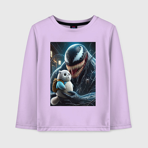 Детский лонгслив Venom and funny kitten with backpack / Лаванда – фото 1