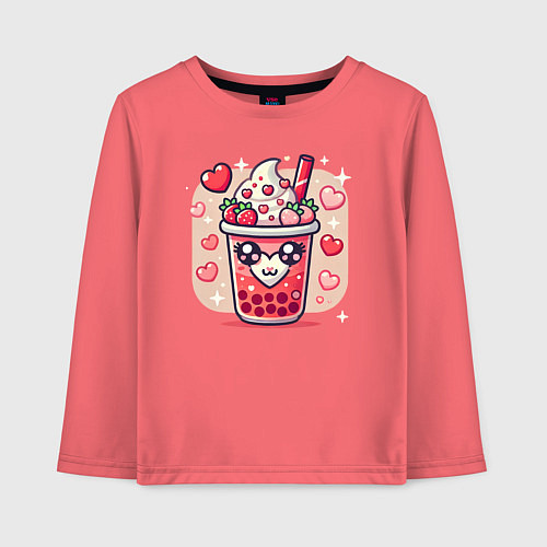 Детский лонгслив Бабл ти день святого валентина / Коралловый – фото 1