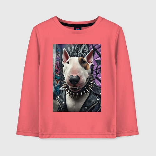 Детский лонгслив Морда крутого бультерьера / Коралловый – фото 1