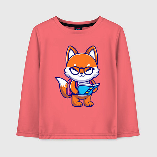 Детский лонгслив Лисичка с книгой / Коралловый – фото 1