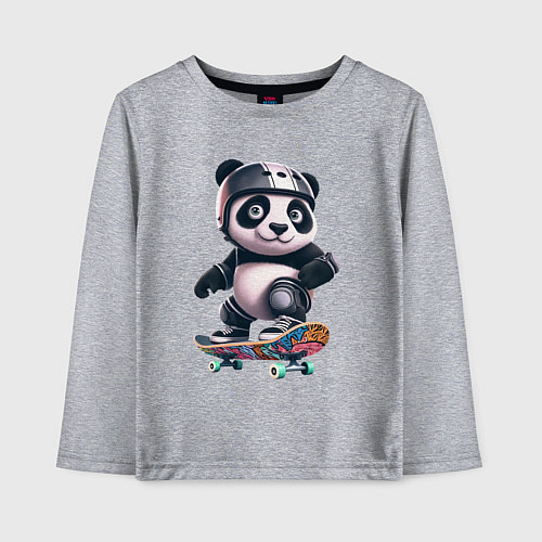 Детский лонгслив Cool panda on a skateboard - extreme / Меланж – фото 1