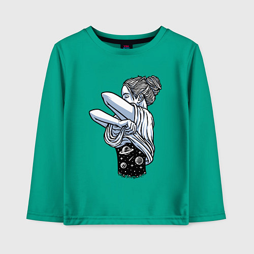Детский лонгслив Космическая красотка / Зеленый – фото 1