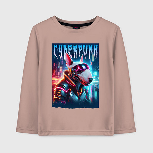 Детский лонгслив Dude bull terrier - cyberpunk / Пыльно-розовый – фото 1
