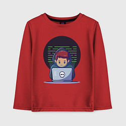 Лонгслив хлопковый детский Хакер с ноутбуком, цвет: красный