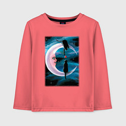Лонгслив хлопковый детский Кошачья любовь на луне, цвет: коралловый