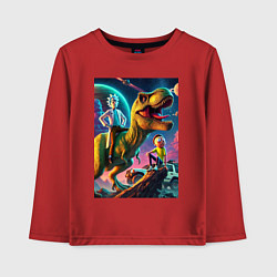 Лонгслив хлопковый детский Приключения Рика и Морти на планете динозавров, цвет: красный