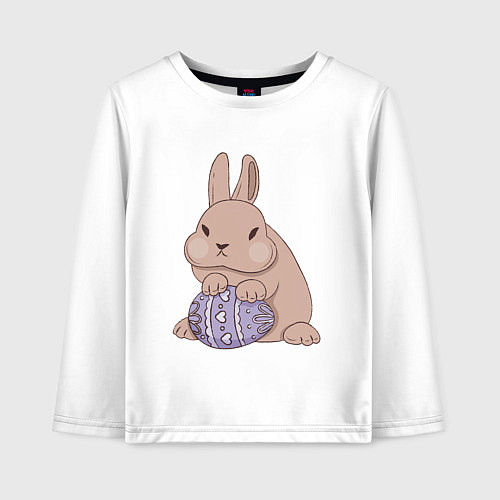 Детский лонгслив Пасхальный кролик с яйцом / Белый – фото 1