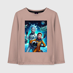 Лонгслив хлопковый детский Космонавты Рик и Морти - нейроарт фантазия, цвет: пыльно-розовый